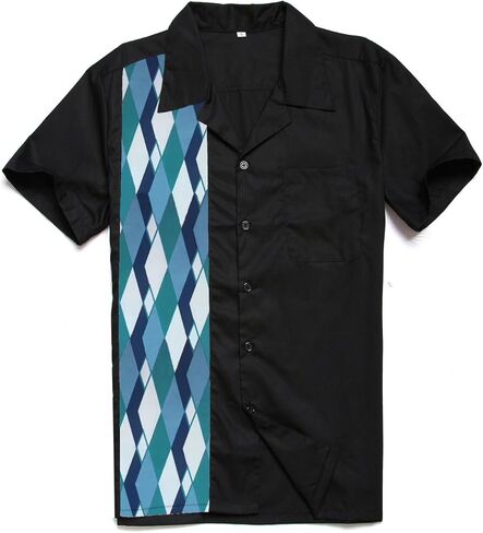 Men's 50s Male Clothing Rockabilly Style Cotton Mens Shirts Short Sleeve Fifties Bowling Casual Button-Down Shirts in Kuwait