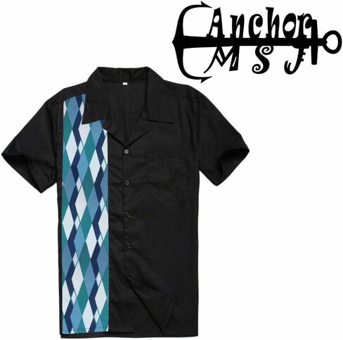 Men's 50s Male Clothing Rockabilly Style Cotton Mens Shirts Short Sleeve Fifties Bowling Casual Button-Down Shirts in Kuwait