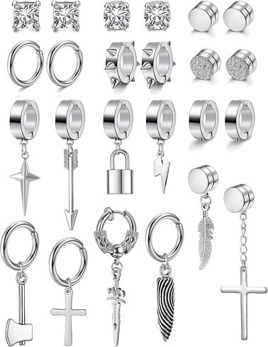 Thunaraz الأقراط المغناطيسية السوداء للرجال الأقراط وهمية تشيكوسلوفاكيا المغناطيس الأقراط الصليب هوب استرخى كليب على الأقراط للرجال النساء مجوهرات غير مثقوبة in Kuwait