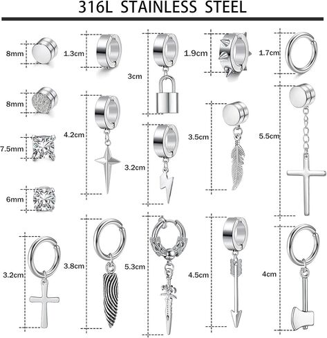 Thunaraz الأقراط المغناطيسية السوداء للرجال الأقراط وهمية تشيكوسلوفاكيا المغناطيس الأقراط الصليب هوب استرخى كليب على الأقراط للرجال النساء مجوهرات غير مثقوبة in Kuwait