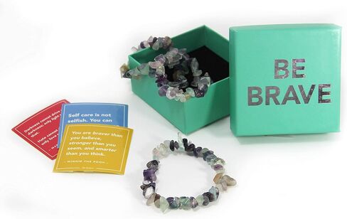 Fluorite Gemstone Stretch Bracelet. Inspirational or Get Well Soon Gifts for Women. Natural Healing Crystals. Purple and Green for Cancer Awareness and More! in Saudi Arabia