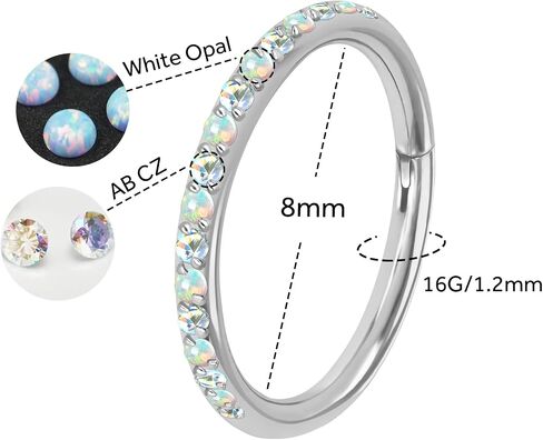 16G 20G F136 Titanium Nose Ring Hoop for Women, 6mm 8mm 10mm AB CZ and White Opal Septum Ring, Helix Cartilage Rook Earrings Piercing Jewelry in Saudi Arabia