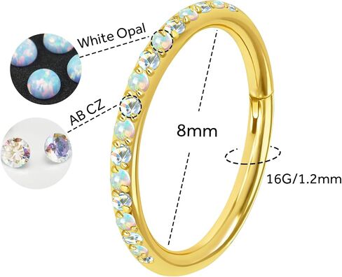 16G 20G F136 Titanium Nose Ring Hoop for Women, 6mm 8mm 10mm AB CZ and White Opal Septum Ring, Helix Cartilage Rook Earrings Piercing Jewelry in Saudi Arabia