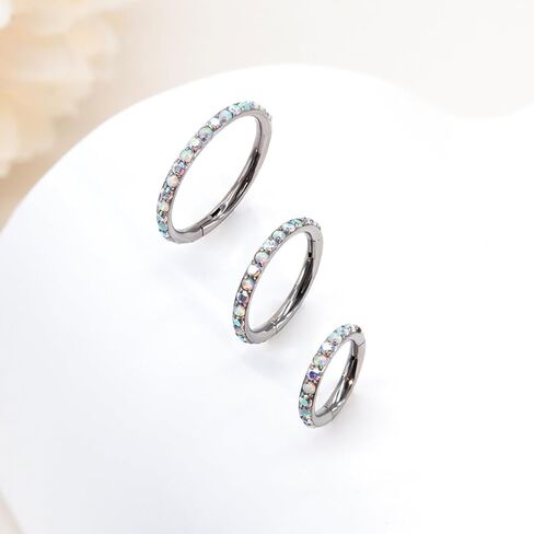 16G 20G F136 Titanium Nose Ring Hoop for Women, 6mm 8mm 10mm AB CZ and White Opal Septum Ring, Helix Cartilage Rook Earrings Piercing Jewelry in Saudi Arabia