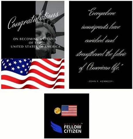 مجموعة هدايا تهنئة للمواطن الأمريكي الجديد مع مظروف ودبوس ذهبي على شكل علم أمريكي مصنوع في الولايات المتحدة الأمريكية in Kuwait