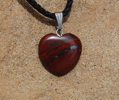 مجموعة بيج هارت - 20 ملم كلاسيك - حجر اليشب الاحمر، بني - حبل قابل للتعديل - اسود، ستانلس ستيل، يشب in Kuwait