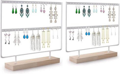 3 قطع حامل أقراط منظم مجوهرات حامل القرط عرض حامل خشبي (طبقتين) (White3pcs) in Kuwait