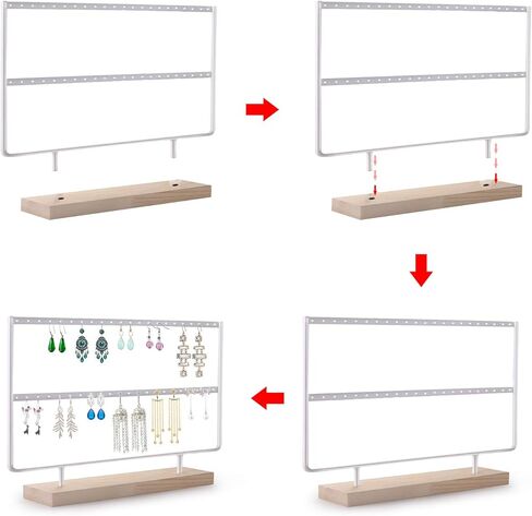 3 قطع حامل أقراط منظم مجوهرات حامل القرط عرض حامل خشبي (طبقتين) (White3pcs) in Kuwait