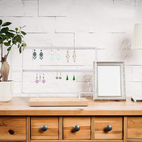 3 قطع حامل أقراط منظم مجوهرات حامل القرط عرض حامل خشبي (طبقتين) (White3pcs) in Kuwait