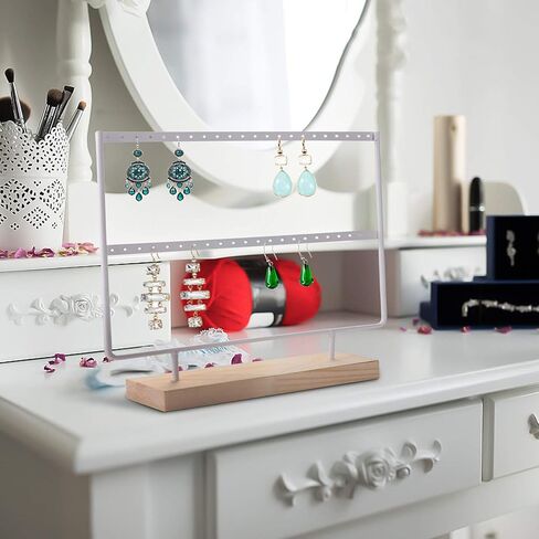 3 قطع حامل أقراط منظم مجوهرات حامل القرط عرض حامل خشبي (طبقتين) (White3pcs) in Kuwait