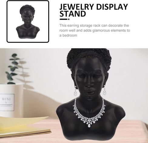 Zerodeko Black African Jewelry Bust Mannequin Resin Jewellry Necklace Earring Pendant Display Stand Holder Organizer Home Decor Photography Prop in Saudi Arabia