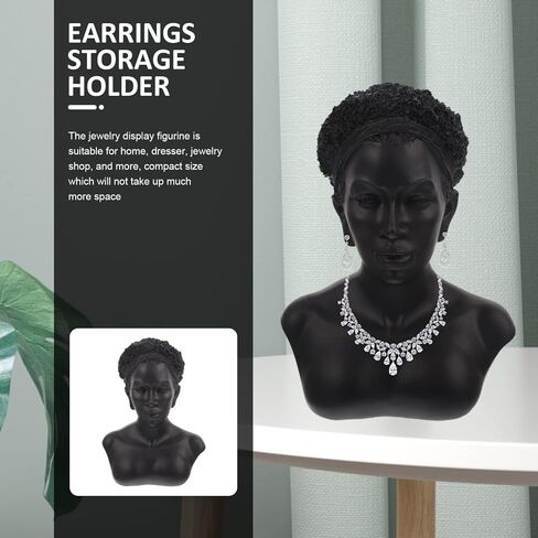 Zerodeko Black African Jewelry Bust Mannequin Resin Jewellry Necklace Earring Pendant Display Stand Holder Organizer Home Decor Photography Prop in Saudi Arabia