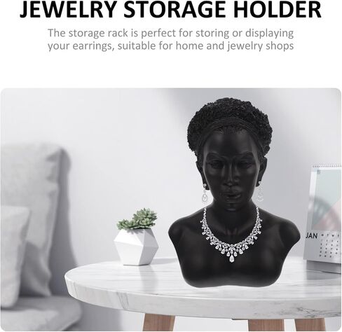 Zerodeko Black African Jewelry Bust Mannequin Resin Jewellry Necklace Earring Pendant Display Stand Holder Organizer Home Decor Photography Prop in Saudi Arabia