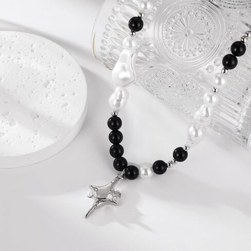 بونجانت عقد غير منتظم بدلاية على شكل نجمة واي 2 كيه، عقد لؤلؤ مطرز باللؤلؤ، مجوهرات بسيطة عصرية للنساء والاولاد والبنات، هدية الكريسماس in Kuwait