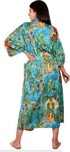 Indian Handmade Frida kahlo design Sleepwear Beach Cover up Cotton Bath Robes Kimono Women Cardigan Nightgown in Saudi Arabia