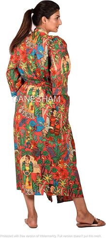 Indian Handmade Frida kahlo design Sleepwear Beach Cover up Cotton Bath Robes Kimono Women Cardigan Nightgown in Saudi Arabia