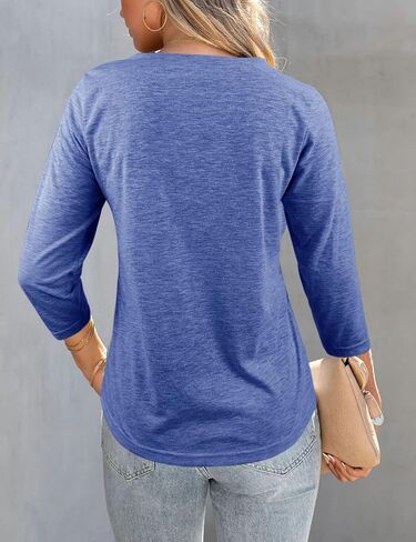 Women's V Neck 3/4 Sleeve T-Shirts Button Down Cardigans Casual Solid Tunic Tops Basic Tees Blouses in Saudi Arabia