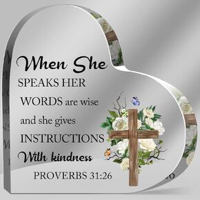 Religious Gifts for Women, Christianity Acrylic Heart Gift,Keepsake Sign Decor, Inspirational Christian Gifts, Bible Verses Decor, Because Every Second, He Loves You