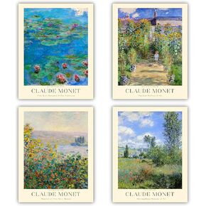 Claude Monet Prints 4 pcs Set 11x14 Inches, Museum Gallery Poster, Claude Monet Art Works, Claude Monet Paintings, Claude Monet Poster, Vintage Print, Home Office Wall-Decor (Unframed)