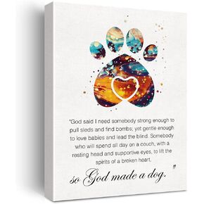 Dog Canvas Wall Art Motivational God Made a Dog Canvas Print Dog Sayings Painting Home Office Wall Decor Framed Dog Lover Gift 12x15 Inch