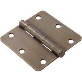 852613 3-1/2" Residential Door Hinge - 1/4" Round Corner - Removable Pin - Full Mortise - Antique Brass 1-Pack