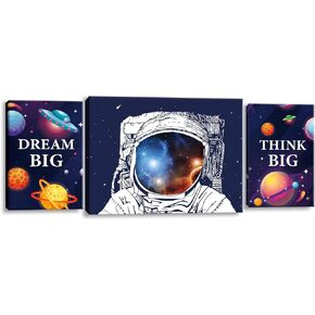 Space Astronaut Inspirational Quotes Canvas Wall Art, Prints Framed Artwork Gifts Children's Playroom Nursery Decoration, Teen Boy Girl Room Decor,3 Panels.