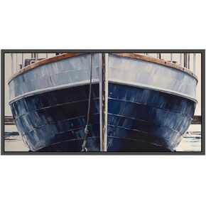 Nautical Wall Art Blue Rustic Boat Painting Canvas Print Beach House Wall Art Bathroom Wall Art Old Blue White Rustic Boat Painting Wall Decor Vintage Wooden Boat Wall Art Nautical Decor Unframed