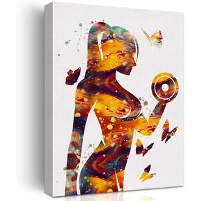 رفع الأثقال فتاة جدار الفن ديكور رفع الأثقال الرياضة ملصق مؤطرة اللوحة طباعة رفع الأثقال فتاة الألوان المائية الفني للمنزل مكتب الصالة الرياضية ديكور 12 × 15 بوصة in Kuwait