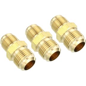 PATIKIL 3/8"Male x 1/2" Male Brass Flare Union Connector, 2 Pcs Gas Adapter Brass Tube Coupler Pipe Fitting for Hose Fitting