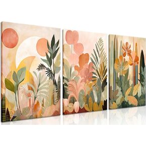 AKWISH Boho Flowers Canvas Wall Art Set of 3, Abstract Colorful Tropical Jungle Prints Wall Decor, Modern Nature Botanical Poster Painting for Living Room, Bedroom, Office 16x24 In Framed