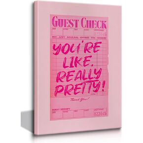 You're Really Beautiful Guest Check Poster Funky Wall Art Pink Preppy Print Vintage Girly Dorm Canvas Decor y2k Bedroom Aesthetic Picture Framed Size: 12x16