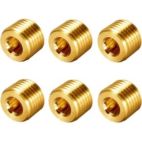 Joywayus Brass Hex Counter Sunk Plug 1/4" NPT Male Pipe Fitting Set Internal Hex Socket Thread Pipe Plug for Closing the End of Pipe (Pack of 6)