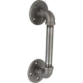Rustic Industrial Pipe Décor Barn Door Handle, 6 Inch - Authentic Industrial Steel Grey Iron Fittings, Flanges and Pipes for Custom Vintage Hanging Doors, DIY Kit with Hardware