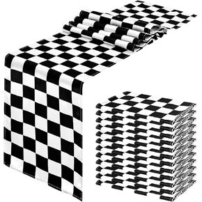 12 Pack Striped Table Runner, Polyester Classic Black and White Striped Table Runner Modern Elegant Design for Anniversary Wedding Birthday Party Decor Indoor Outdoor Events (12 x 108 Inch)