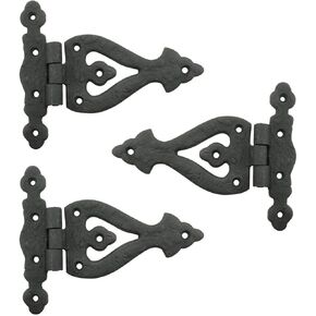 Renovators Supply Manufacturing Cabinet Door Strap Hinge with Hardware 5 3/8 in. Black Wrought Iron Flush Mount Hinge for Cabinets Pack of 6