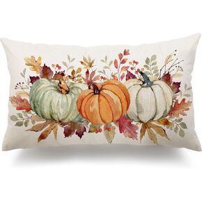 DFXSZ Fall Pillow Covers 12x20 Inch Fall Thanksgiving Orange White Green Pumpkin Maple Leaf Lumbar Pillow Covers Polyester Fall Decoration for Home Couch YTZ073-C12