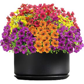 10PCS Artificial Fall Flowers for Outdoors,Faux Mums Silk Flowers Fall Decoration for Home,UV Resistant Fake Eucalyptus Plants for Patio Window Planter Box Decor