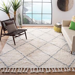 SAFAVIEH Casablanca Collection Area Rug - 6' x 9', Blue & Ivory, Handmade Moroccan Boho Tassel Wool, 1.4-inch Thick Ideal for High Traffic Areas in Living Room, Bedroom (CSB951M)