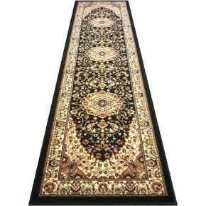 Bellagio Traditional Area Rug Runner 32 Inch X 10 Feet Black Design 401