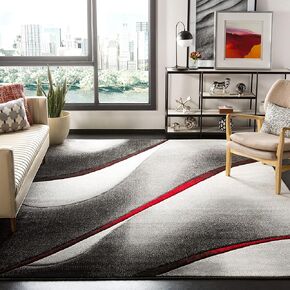 SAFAVIEH Hollywood Collection Area Rug - 5'3" x 7'6", Grey & Red, Mid-Century Modern Design, Non-Shedding & Easy Care, Ideal for High Traffic Areas in Living Room, Bedroom (HLW712K)
