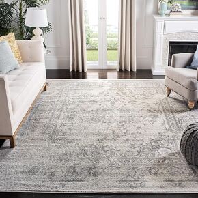 SAFAVIEH Adirondack Collection Area Rug - 10' Square, Ivory & Silver, Oriental Distressed Design, Non-Shedding & Easy Care, Ideal for High Traffic Areas in Living Room, Bedroom (ADR101B)