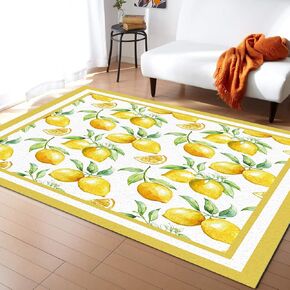 Lemon Rectangular Rug 2' x 3', Non-Slip Living Room Bedroom Dining Room Area Rug, Easy to Clean Carpet, Home Decor, Lemon Fruits Flowers Leaves Elegant Exotic