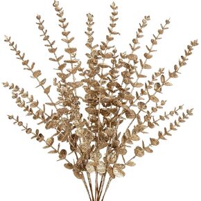 8 Pcs Christmas Tree Picks and Sprays White Glitter Christmas Picks 25.6" Christmas Glitter Eucalyptus Leaves Stems for Christmas Tree Filler Branches Wreaths Centerpieces Holiday Decorations
