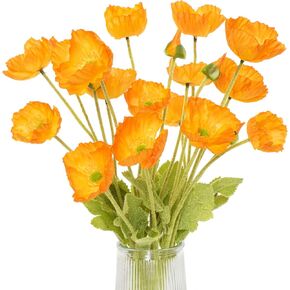 Glamrce Artificial Poppy Flowers, Realistic Poppy, Red and Orange Fake Poppy Flowers, Silk Flowers 5 pcs for Home Decoration, Party Decoration, Wedding Decoration, RDOR5 in Kuwait