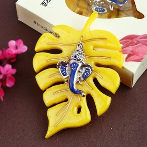 SATVIK 1Pc Resin Pan Patta Ganesh Decorative Wall Hanging Showpiece Lord Ganesha on Leaf Home Decor Indian Housewarming Return Gift bulk Good Luck Ganesha Face Sculpture Figurine Pooja Decoration Item