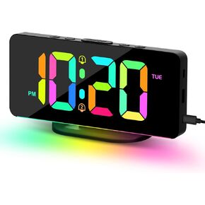 ALANAS Digital Alarm Clock with Dual Alarms, Mirror LED Bedroom Alarm Clocks for Kids, Adjustable Brightness, Snooze, 2 USB Ports for Cellphone Charging, 12/24 Hour Display. (Pink)