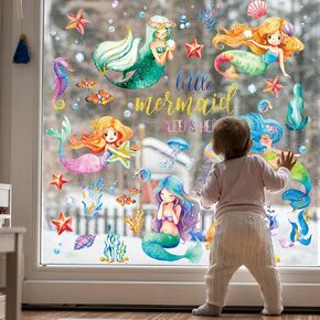 JarThenaAMCS Unicorn Window Clings Watercolor Glitter Unicorn Window Decals Double-Sided Cartoon Animal Rainbow Star Heart Diamond Window Decor for Classroom Nursery Home, 15.7 x 11.8", 4 Sheet