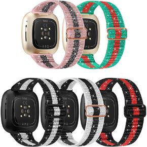 5 عبوات من الأشرطة المطاطية القابلة للتعديل المتوافقة مع Fitbit Versa 3/Sense للنساء والرجال من النايلون المسامي الرياضي القابل للتمدد لساعة Fitbit Versa 3 الذكية
