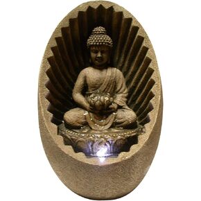 Alpine Corporation 11" Tall Indoor/Outdoor Buddha Tabletop Water Fountain with LED Lights