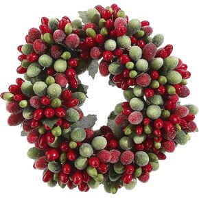 Christmas Red & Green Frosted Berry 5.75" Mini-Wreath/Candle Ring OR Set of 4 Napking Rings/Tiny Wreath Ornaments (4, 3.75 inch)